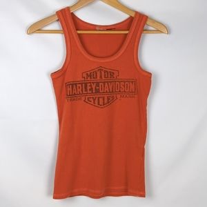 Vintage HARLEY DAVIDSON  Tank Top Tight Fit Ribbed Orange Black